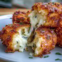 Crispy Funeral Potatoes croquettes in the air fryer, golden and cheesy with a crunchy cornflake coating.