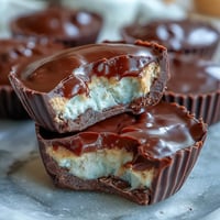 Decadent peanut butter cups filled with creamy Greek yogurt, offering a protein-packed twist on a classic treat.