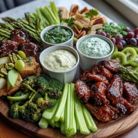 A vibrant St. Patricks Day treats board overflowing with green snacks and colorful dips, perfect for festive gatherings.